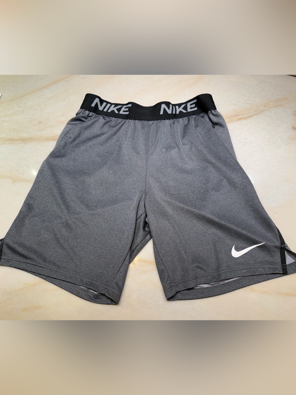 Nike Men's Charcoal Gray Athletic Shorts with Black Elastic Waistband